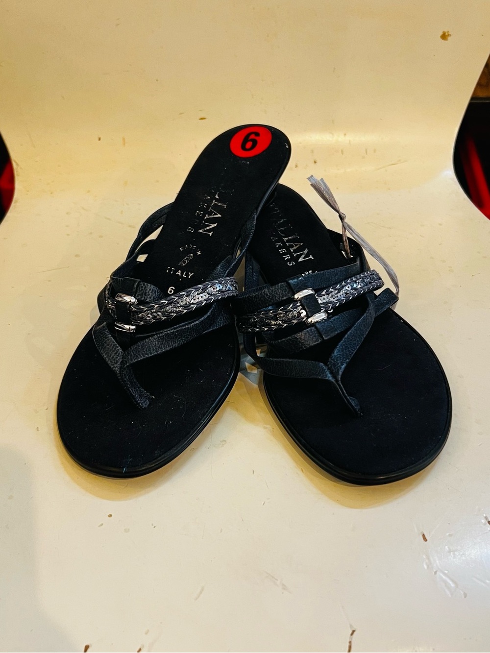 Italian Shoemakers Black Braided-Detail Thong Sandals